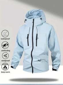 Men's Windproof And Waterproof Jacket, Casual And Breathable, With A Hood, Zipper, Long Sleeves And Pockets, Suitable For Hiking, Jogging, Cycling, Outdoor Fitness And Sports.