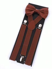 2 件男士时尚百搭可调节纯色涤纶吊带和优雅涤纶领结套装，适合婚礼、典礼和日常穿着，适合外出装婚礼派对和礼物万圣节配饰、万圣节服装秋冬配饰万圣节服装，适合青少年、青年、男士、休闲、户外、运动、度假、毕业礼物、生日、日常穿着 - 墨綠色 - 查看 6