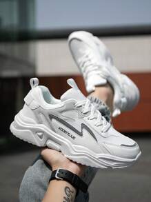 Men's Comfortable Retro Versatile Height Increasing Shock-Absorbing Sneakers, Fashionable Minimalist Lightweight Lace-Up Athletic Outdoor Running Shoes, Couple Casual Shoes - White - View 4