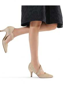 Women's Heeled Pumps Elegant Pointed Toe Stiletto Heel Shoes For Work Office/Wedding/Dancing - Vàng lấp lánh - Xem 2