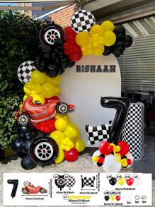 112pcs/Set Racing Theme Party Decoration Balloons, 32 Inch Black Number 0-9 Balloons, Racing/Tire/Black & White Checkered/Flag Balloons, Suitable For Birthday Party Decoration Props, Baby Shower - 彩色 - 查看 29