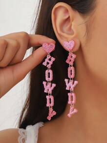 1 Pasang Anting Gantung Akrilik Gaya Koboi Barat "Howdy", Merah Muda Berkilau - anting-anting - View 13