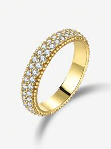 1pc 925 Sterling Silver Band Ring Paved Full Of Shining Zirconia Suitable For Men And Women Match Daily Outfits Party Accessory  Ring Fine Jewelry Gifty