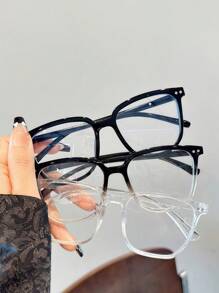 3 件装 女士 PC 镜框几何方形多色时尚眼镜 - 3PCS:黑色+漸黑+透白 - 查看 1