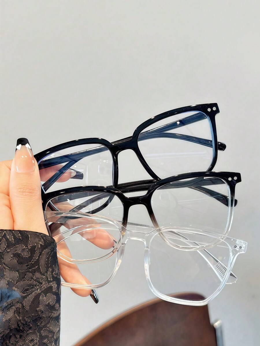 3 件装 女士 PC 镜框几何方形多色时尚眼镜 - 3PCS:黑色+漸黑+透白 - 查看 1