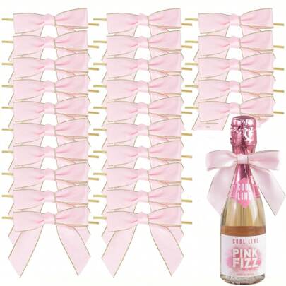 20 件，缎带扭结蝴蝶结预制丝带蝴蝶结带金边预制蝴蝶结用于零食袋、蛋糕棒棒糖、工艺品、婚礼礼品、礼品包装、婴儿洗礼、苹果糖果，适用于户外、露营