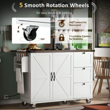 K&K 54.5" Farmhouse Kitchen Island With Power Outlet, Kitchen Storage Island  With Internal Storage Rack, Drop Leaf, Spice Rack, Rolling Kitchen Cart On Wheels, For Home, Kitchen And Dining Room,White - Nhiều màu - Xem 9