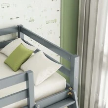 Twin Size High Loft Bed With Inclined Ladder, Guardrails,Grey