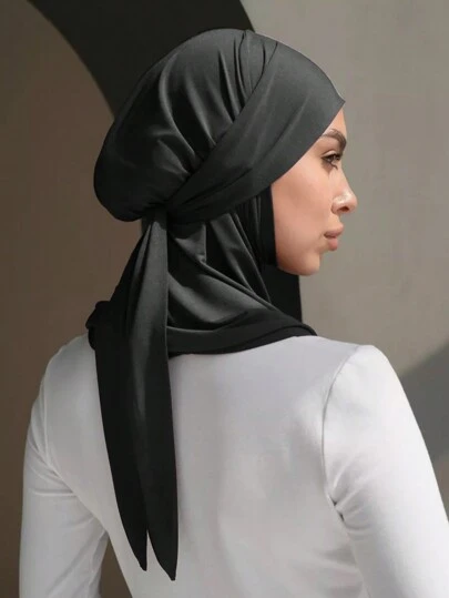 1pc Women Hijab Solid Color Balaclava Headband With Drawstring, Elastic, Breathable, Comfortable, Versatile Headscarf Wrap For Daily Life, Sports, Yoga, Fitness, Fashion For Dress