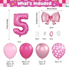 100个粉色小老鼠123456数字气球，适合2岁生日装饰，亮粉色玫瑰波点气球拱门套装，巨型蝴蝶结铝箔气球，粉色数字2气球塔，适合女宝宝派对、公主老鼠主题派对等。