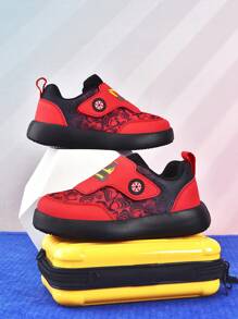 Infant Leather Surface Hook And Loop Easy To Wear Lightweight Excavator Pattern Sport Shoes, Suitable For Outdoor Activities - Red - View 2