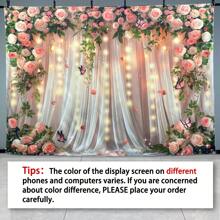 UUFelice Valentine's Day Pink Rose String Curtain Backdrop, Warm Lighthouse & Butterfly Flower Wall Mural, Polyester Material, Easy To Hang, Indoor/Outdoor Wedding Proposal Party Decor, Photography Studio Props, Birthday Cake Table Supplies