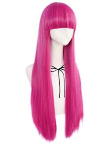 30 Inch Hot Pink Straight Princess Cosplay Wig With Bangs For Women Valentine Halloween Costume School Carnival Concerts Vacation Photography Comic Con Exhibition Daily Wear, Synthetic Glueless Heat Resistant High Temperature Fiber Hair - Hot Pink - View 5