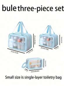3/1pcs Portable PVC Dry & Wet Separation Bathroom Toiletry Bag, Transparent Double Layer Travel Makeup Organizer Pouch, Waterproof Handheld Washing Bag, Large Capacity Matte Cosmetics Storage Bag, Essential For Cruise, Beach, And Vacation