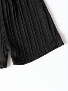 Young Boy Plain Color Short Sleeve Shirt And Shorts Set - Black - View 6