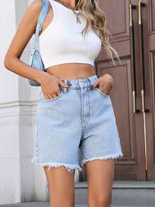 Mobula Sound 百搭休闲时尚秀腿简约磨边学生学院风女士牛仔短裤