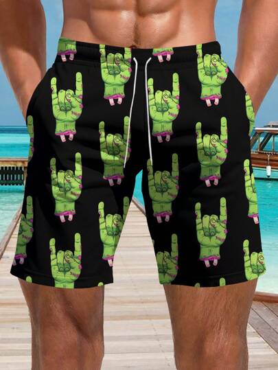 Short de playa estampado con mano de zombie Manfinity Swimmod, estilo hawaiano
