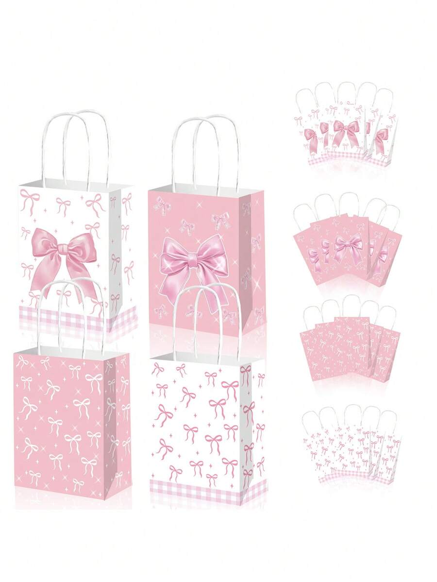2/6/10 Stück rosa Schleifen Handtasche, Geschenkverpackungstasche, Hochzeit/Party/Feiertag Geschenktüte, Bonbon/Kekse Verpackungstasche, Valentinstag dekorative Geschenktüte (zufälliger gemischter Stil)