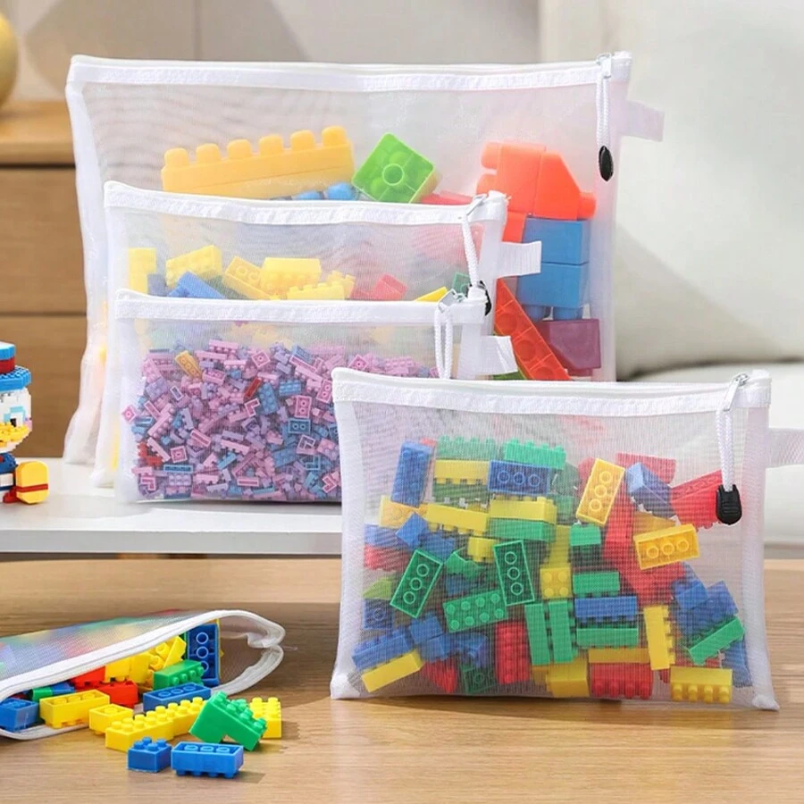 Educational Building Block Toy Storage Organizer Bags, Transparent Mesh Zipper Bags For Makeup/Cosmetics Storage,Boho Vibes - White - View 1