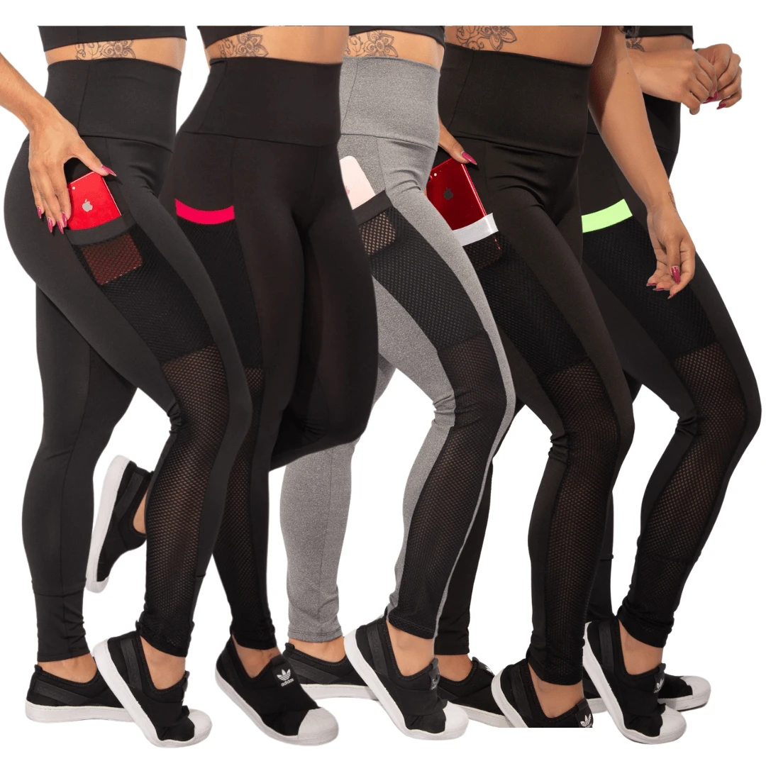 Kit 3 Leggings With Pocket Fitness Gym Women's High Waist F7 NEW STYLE - 彩色 - 查看 1