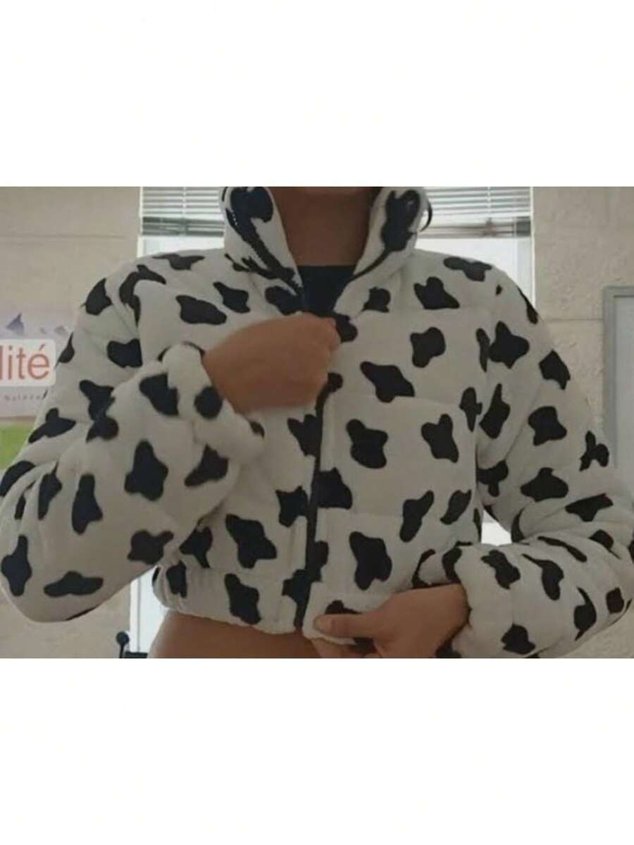 Chamarra Afelpada top estampado-vaca - Blanco y Negro - Ver 1