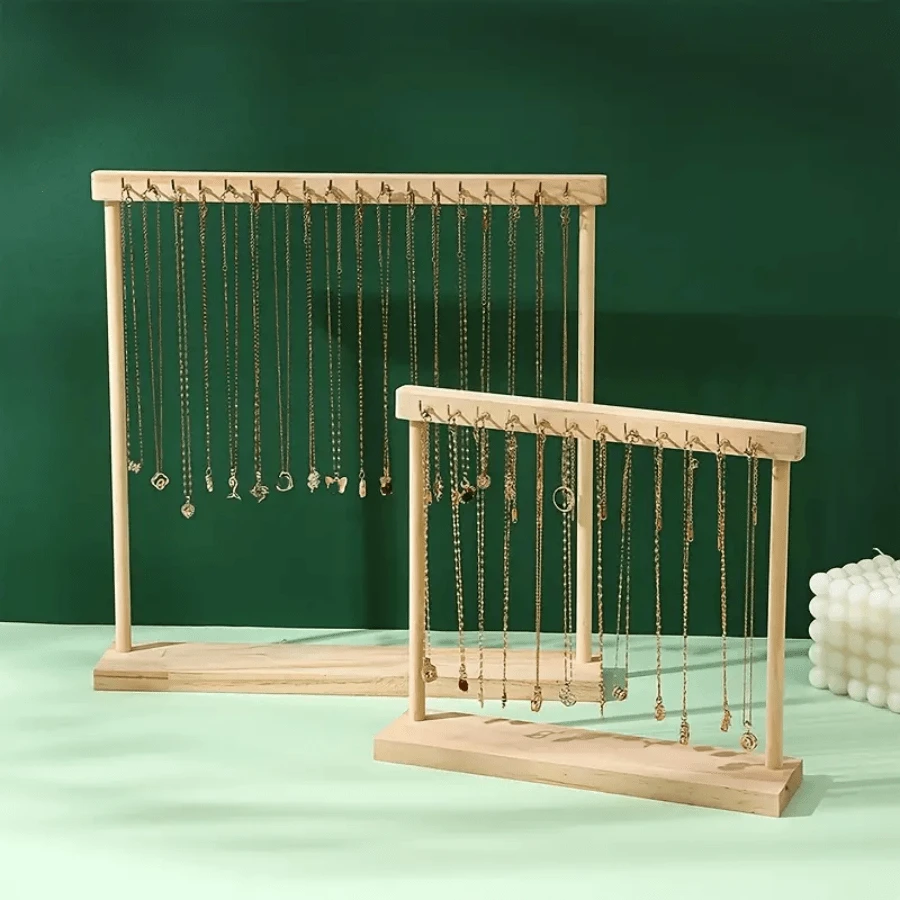 1pc Wooden Necklace Display Stand, Large Size Sweater Necklace Holder, Jewelry Bracelet Earring Display Rack For Tabletop Accessories Storage, Ideal Gift Idea - Log Color - View 1