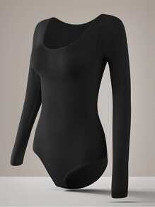 3pcs Women Long Sleeve Unitard - Seamless, Blend Of Nylon & Spandex, Solid Color, Round Neck Athletic Top - Multicolor - View 9