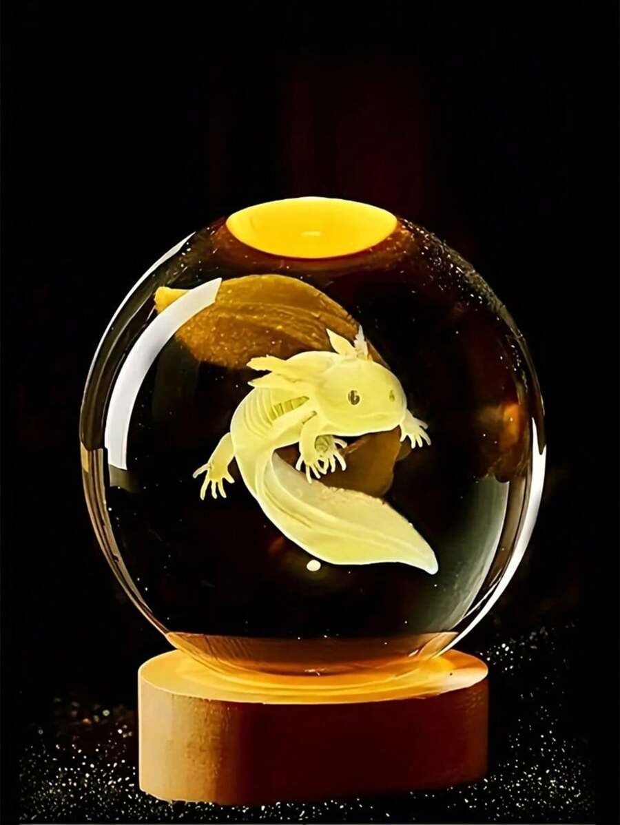 1pc 3D Salamander Laser Engraved Crystal Ball Light, USB Powered Multicolor Night Light, Creative Gift For Girlfriend, Wife, Classmate, Living Room, Bedroom, Bedside