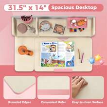 Homasis Kids Multifunctional Study Table Study Desk W/ Tiltable Desktop Book Stand - Pink - View 9