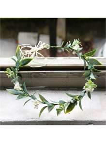 1pc Green Leaf & Flower Crown, Eucalyptus Floral Headpiece, Bridal Hair Accessory Valentines