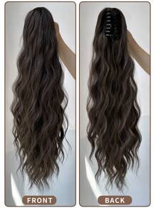 22英寸长棕色爪形马尾假发，水波纹合成纤维马尾假发，适合女孩和女士日常佩戴