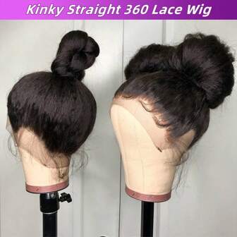 360 蕾丝前假发 卷曲直发 蕾丝前假发 真人发 180% 密度透明蕾丝前假发 巴西处女真人发 Yaki 直发真人发 女士假发 自然黑色 24 英寸