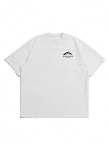 男士夏季口号与山峰印花圆领短袖休闲 T 恤 - 白色 - 查看 7