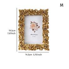 1 pieza Marco de fotos decorativo vintage europeo dorado con flores, marco de fotos de rosa, marco de sobremesa dorado, marco de fotos tallado, marco decorativo, marco de fotos, marco de imagen, marco de exhibición de fotos para el hogar, uso horizontal y vertical, con 1 papel insertado al azar, para exhibición de fotos y decoración del hogar - Dorado - Ver 10