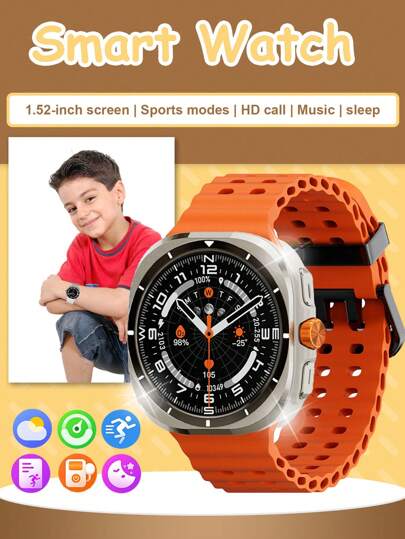 1pc 1,52 polegadas touchscreen multifuncional relógio eletrônico inteligente com pulseira de silicone, adequado para adolescentes, apresenta vários modos esportivos, controle de fotos, notificações de aplicativos sociais, Bluetooth, compatível com Android e IOS, adequado para escola, esportes e outros cenários