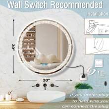 DIDIDADA Espejo de cambiador redondo de vidrio con luces, 3 colores, 20 pulgadas, círculo de vidrio, LED, espejo de baño para baño montado en la pared, espejo iluminado antirempaño, luz inteligente, - 1 - Ver 6