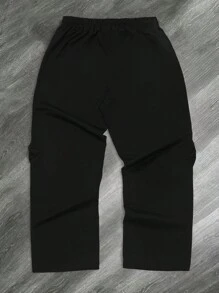 Men's Casual Drawstring Waist Cargo Long Pants - Black - View 3