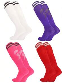 1 Pair Kids Striped Over-The-Knee Sports Socks, Moisture-Wicking Breathable Football Socks, Suitable For Children Basketball Football Training, Running Outdoor Activities - Multicolor - View 3