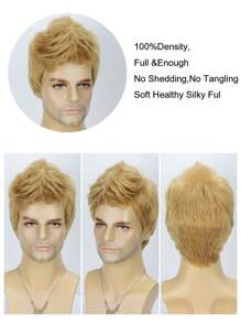 8 Inch Men Short Fashion Wig Synthetic Wigs Breathable Rose Net Cap For Daily Or Part Music Festival Use And All Seasons Wear Golden Brown Available