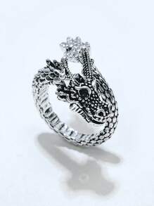 Nhẫn quấn hình rồng dành cho nam, đính đá Cubic Zirconia, trang sức thời trang phong cách Punk, quà tặng cá nhân hóa cho vẻ ngoài sành điệu. - Màu Bạc Cổ - Xem 4