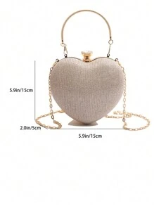 Luxury Handbags Clutch Purses Hot Heart Shape Chain Women Ladies Evening Bags, Prom Bag For Party , Wedding - Champagne - View 3