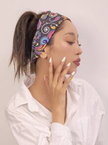 Hair Wrap Women Sweatband 1pc Women's Paisley, Star & Moon Print Headband, Wide Elastic Knotted Hair Band, Fashion Hairband Suitable For Festivals And Daily Wear Hair Accessories