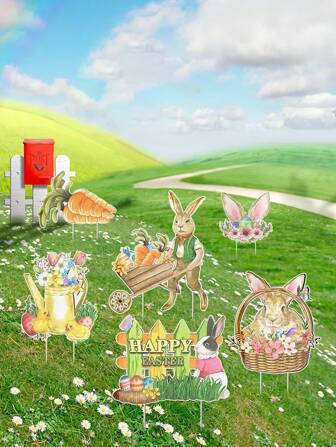1pc Easter Decoration Ground Stake, Hollow Board Material, Cartoon Style, Multi-Color, Suitable For Yard, Garden Outdoor Decoration In Autumn/Winter