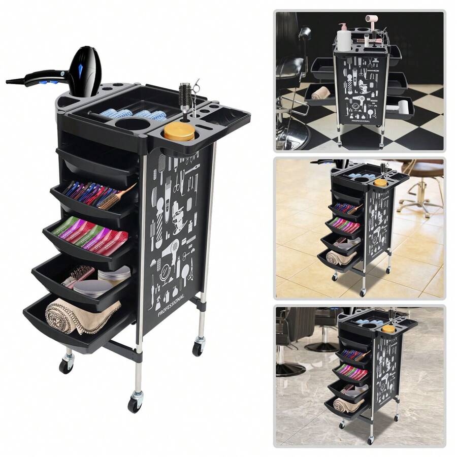 Salon Barber Hairdressing Trolley Hair Colouring Spa Cart Rolling Storage Drawer Back To School Dormitory Storage - Black - View 1