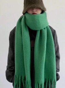 1 pieza Bufanda con flecos de color macaron gruesa y cálida para mujer, chal para pareja a prueba de frío de moda otoño/invierno, suave y cómoda manta de lana, apta para uso diario