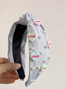 1 件成人休闲仿珍珠装饰心形扭曲头带