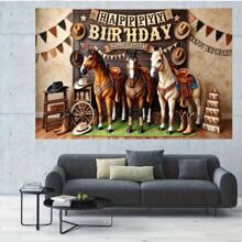 1PC Vintage 3D Horse Pattern Polyester Photography Background Party Banner, Party Supplies, Party Decorations, Suitable For Festivals And Party Decorations Suitable For Various Celebrations, Indoor And Outdoor Decoration Background Cloth, Photography Studio Background Cloth, Reusable, Multi-Function, Multi-Size.