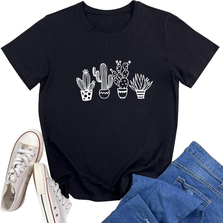 YITAN Women Cute Tshirts Graphic Tee Casual Tshirts Clothes - Black - View 1