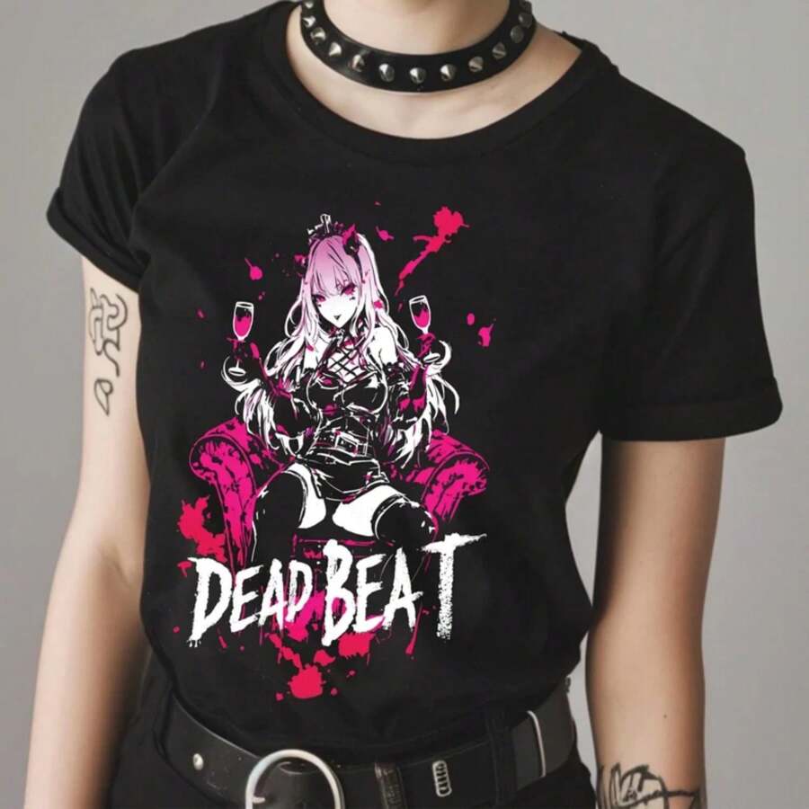 Anime Gothic Pin Up Girl Tshirt, E-Boy E-Girl Grunge Clothing Manga Shirt, Scenecore Fashion Webcore Tee Gifts For Men Women - màu đen - Xem 1