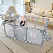Parc Bébé Barrière pour bébé - Parc pour animaux, 180*120*66cm Enclos pour chien et chat (coin enveloppé) + 50 balles + 4 anneaux pour les mains + 4 ventouses